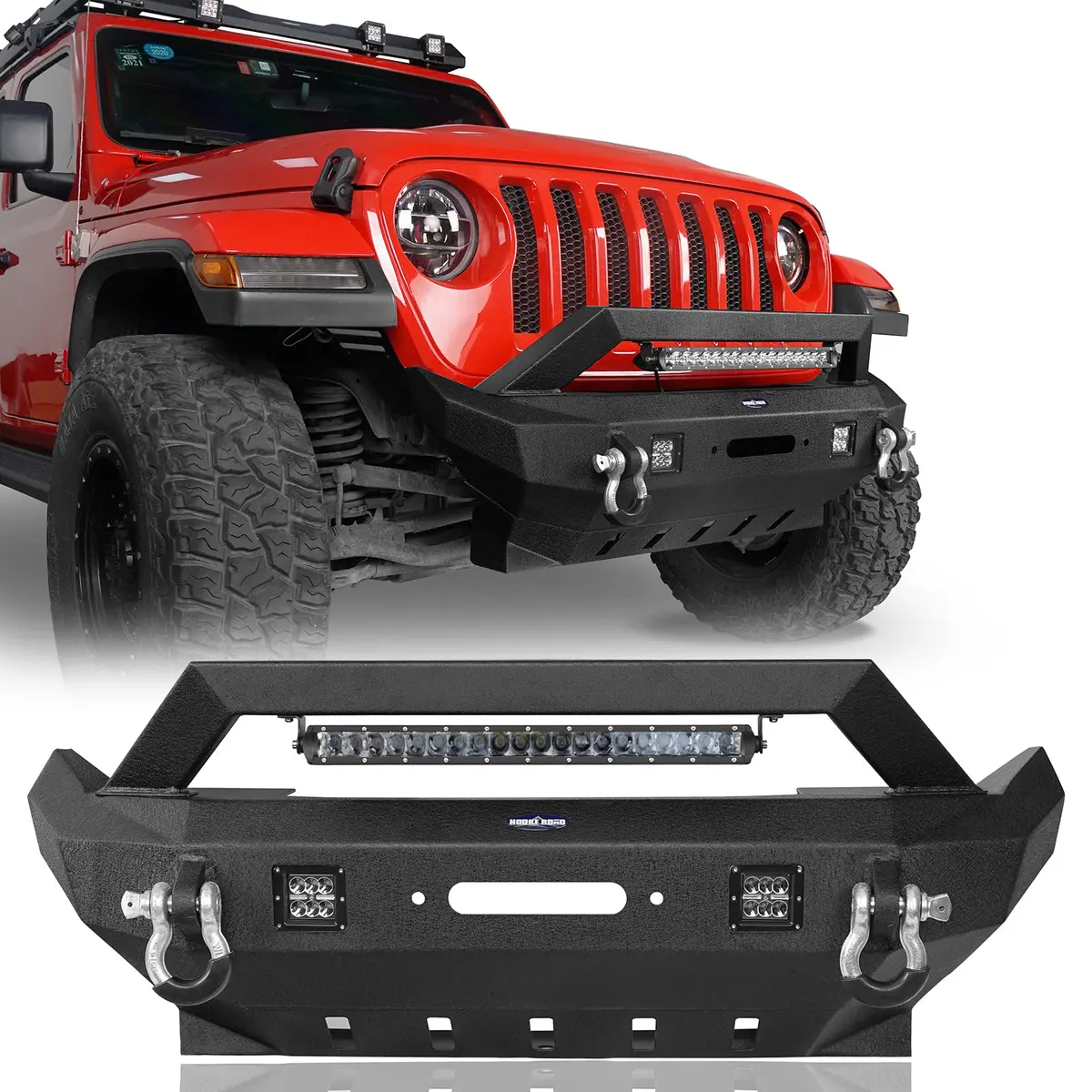 Hooke Road Rock Crawler Stubby Front Bumper W/Led Spotlight Bar(18-26 Jeep Wrangler Jl & 20-26 Gladiator Jt) 1