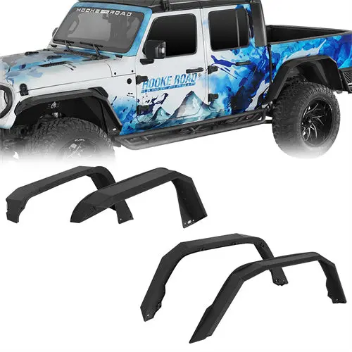 Flat Style Fender Flares W/Turn Signal Lights (20-26 Jeep Gladiator Jt) - Hooke Road 1