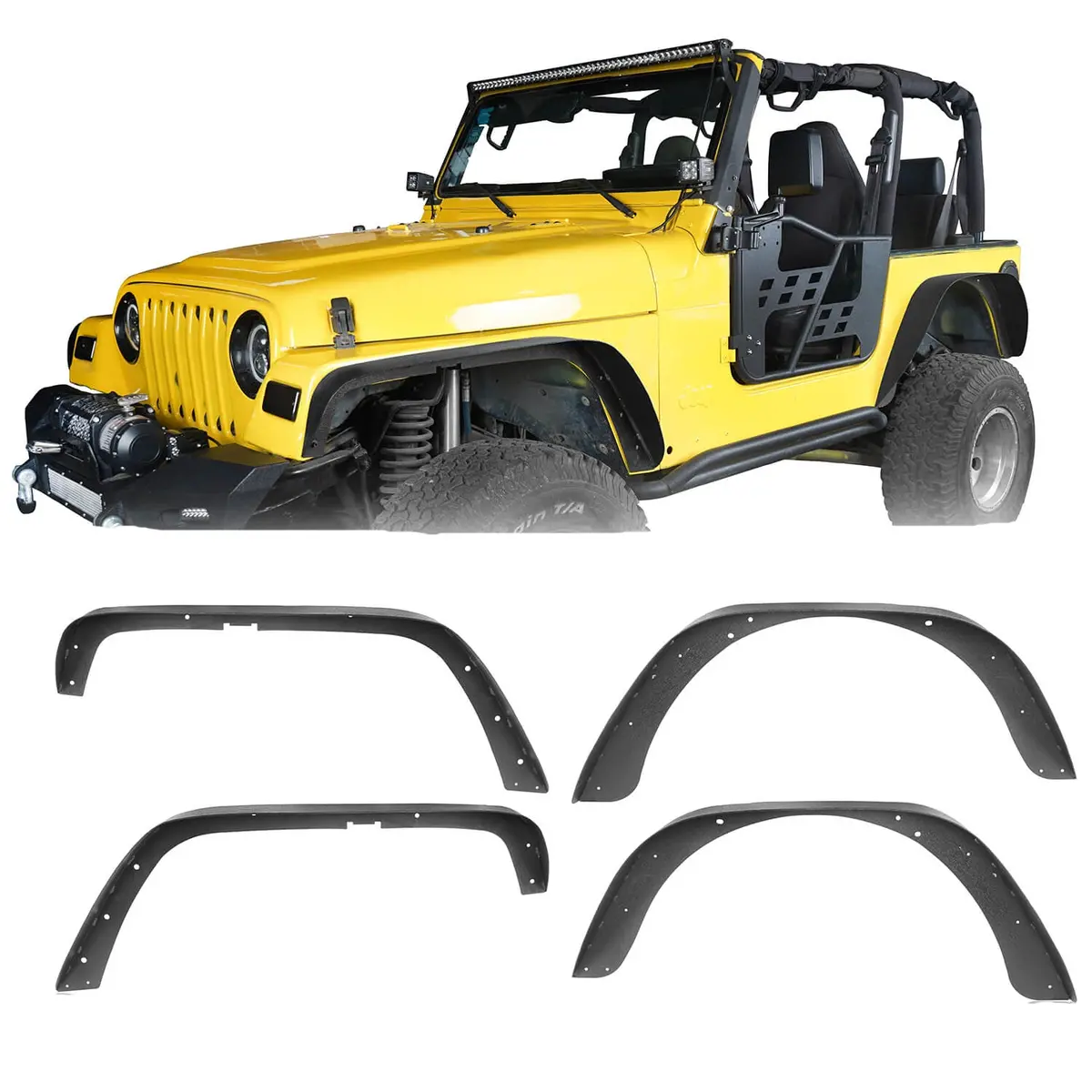 Hooke Road Front & Rear Flat Fender Flares(97-06 Jeep Wrangler Tj) 1