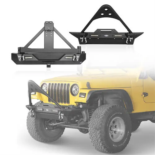 Hooke Road Stubby Front Bumper & Rear Bumper W/Tire Carrier Combo(87-06 Jeep Wrangler Tj Wrangler Yj) 1