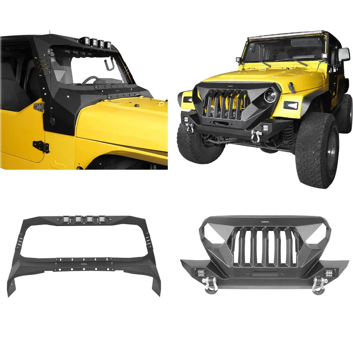 Hooke Road Mad Max Front Bumper & Windshield Frame Cover Combo(97-06 Jeep Wrangler Tj) 1