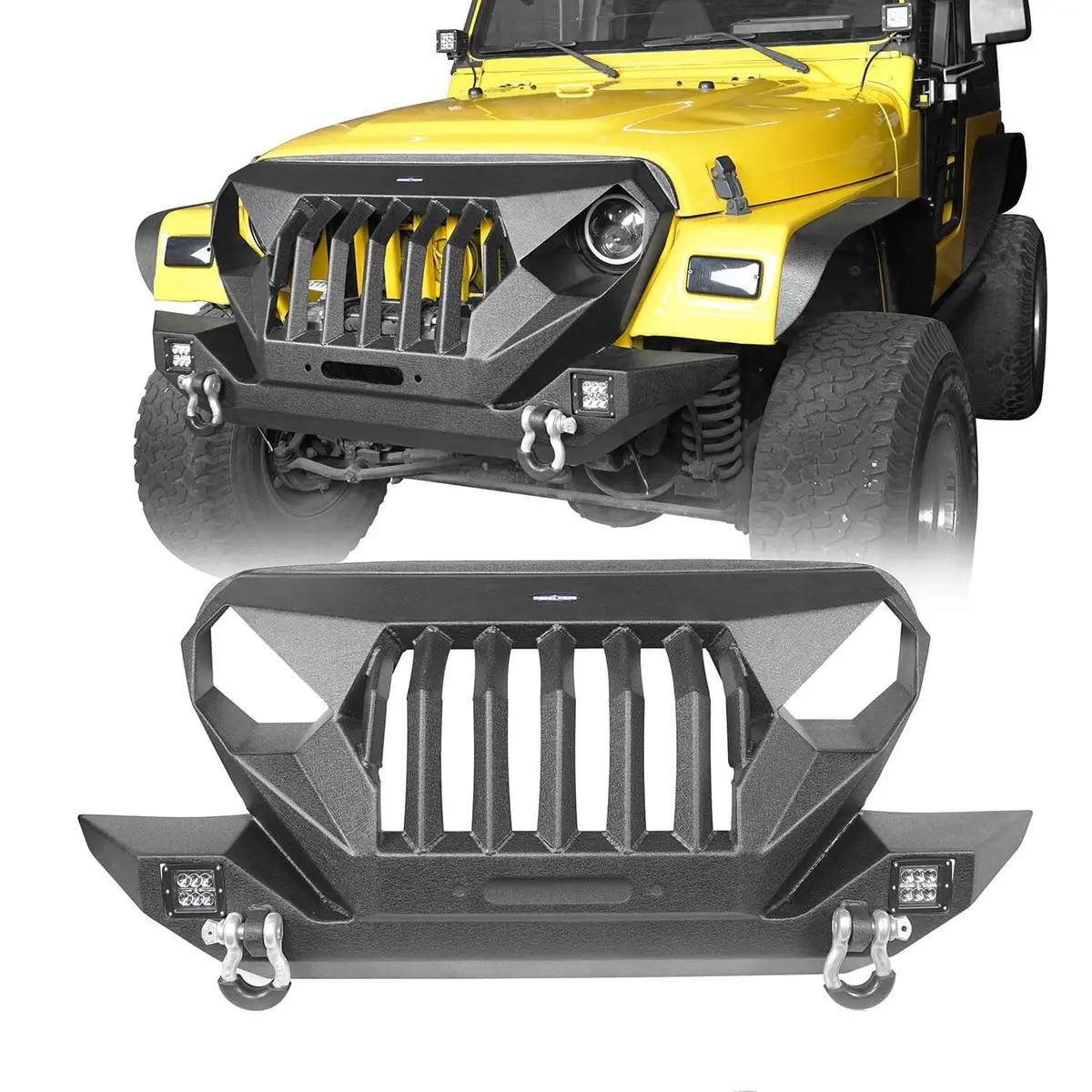 Hooke Road Mad Max Front Bumper W/Grille Guard & Winch Plate(97-06 Jeep Wrangler Tj) 1