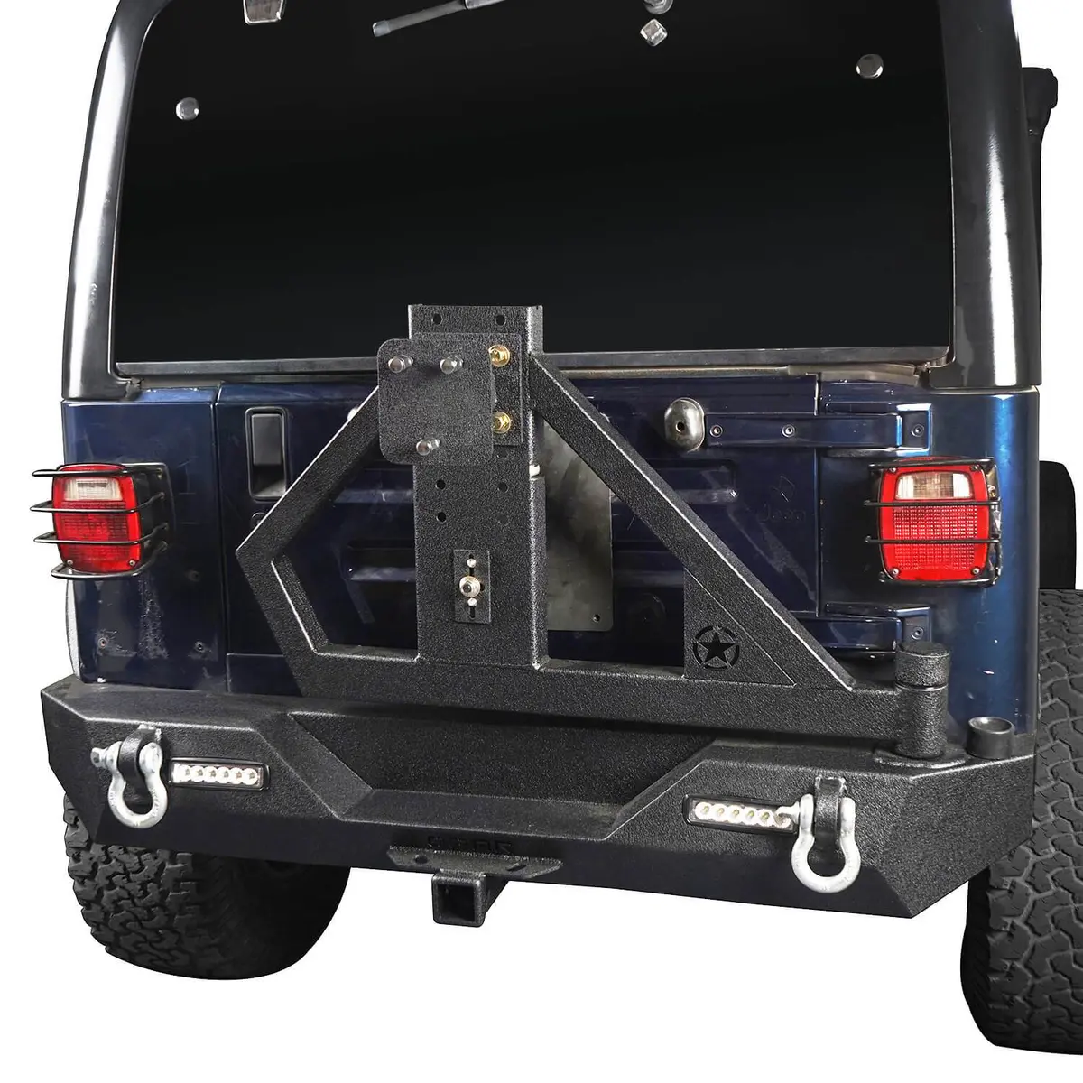 Hooke Road Single Action Rear Bumper W/Tire Carrier & Receiver Hitch(97-06 Jeep Wrangler Tj) 1