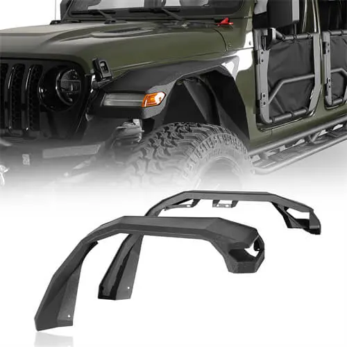 18-26 Jeep Wrangler Jl & Gladiator Jt Wide Flat Front Fender Flares (Excluding Sport, Sport S Model) - Hooke Road 1