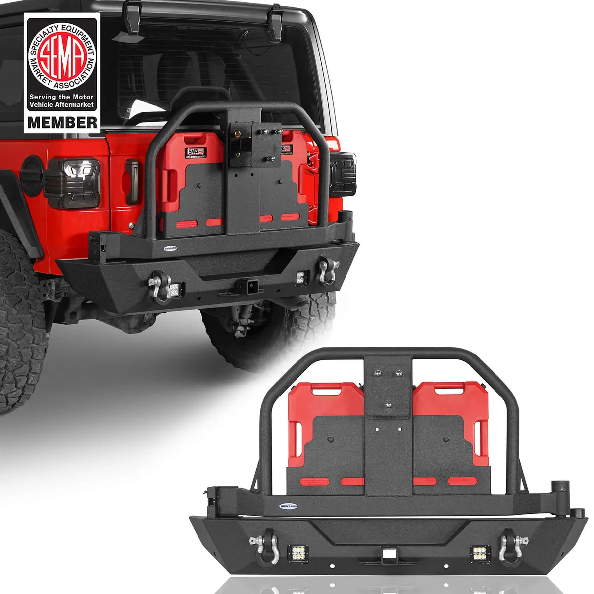 Aftermarket Rear Bumper W/2 Gasoline Fuel Cans & Tire Carrier(18-26 Jeep Wrangler Jl) - Hooke Road 1