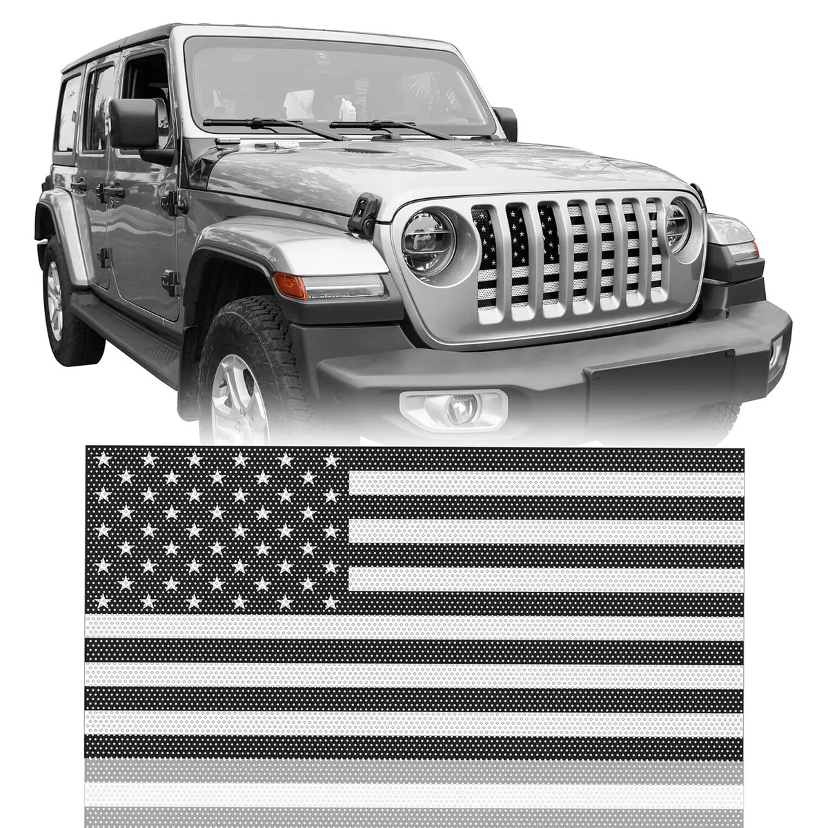 Jeep Wrangler Jl & Gladiator Jt Front Us American Flag Grille Insert Paws Black And White -  Hooke Road 1