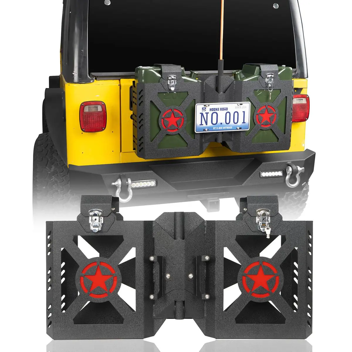 Hooke Road Double Jerry Gas Can Holder Tailgate Mount(97-06 Jeep Wrangler Tj) 1