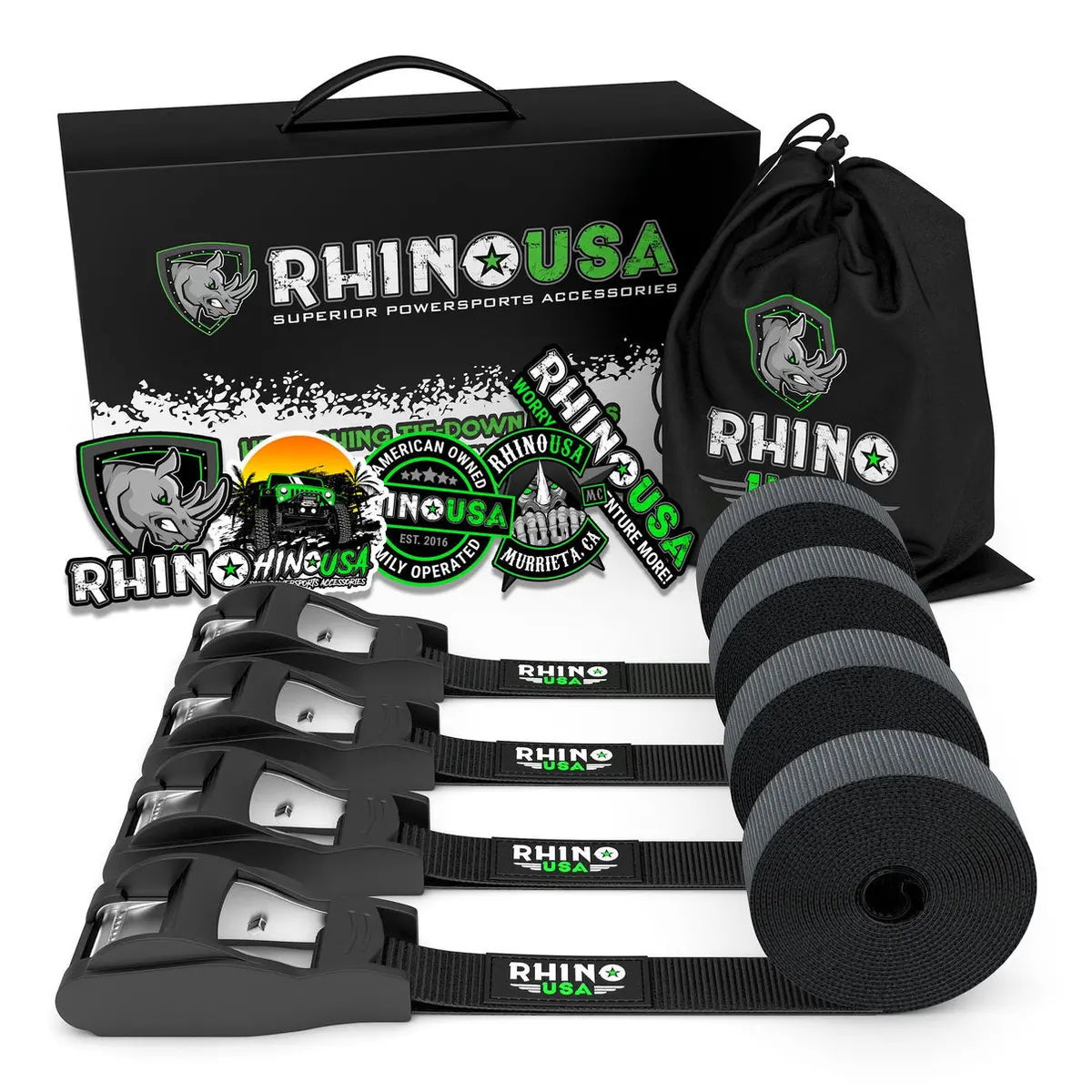 Rhino Usa Lashing Straps 1In X 12Ft - Set Of 4 (Black) 1