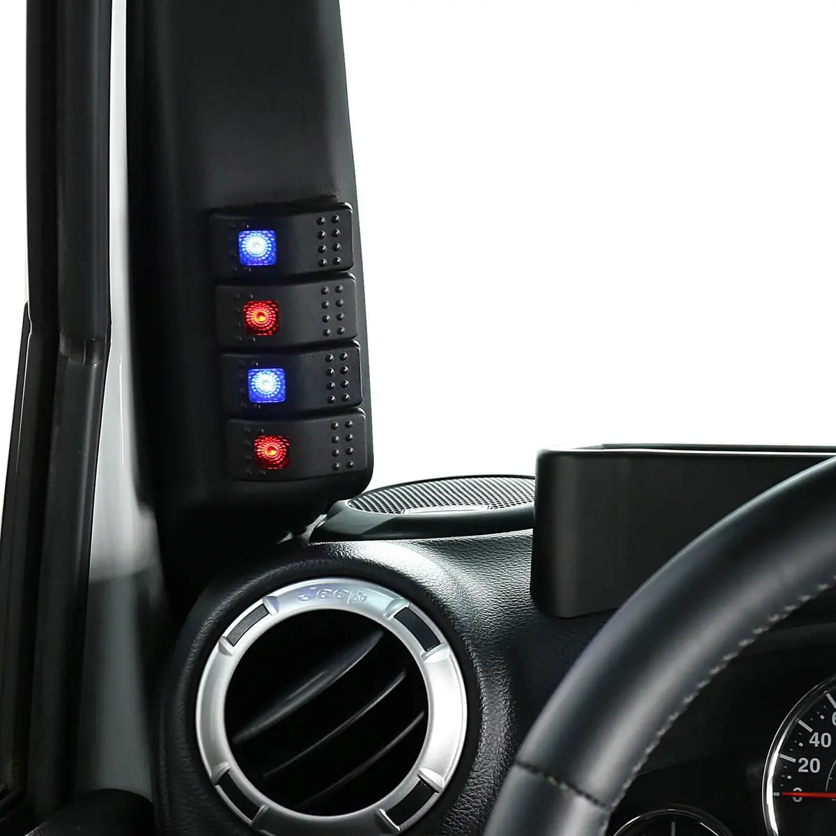 Hooke Road Left Side A-Pillar 4-Switch Pod Plug & Play Switch Panel(11-18 Jeep Wrangler Jk) 1