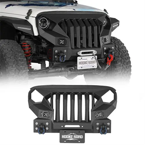 Mad Max Front Bumper W/Steel Grille Guard & Winch Plate(07-18 Jeep Wrangler Jk) - Hooke Road 1