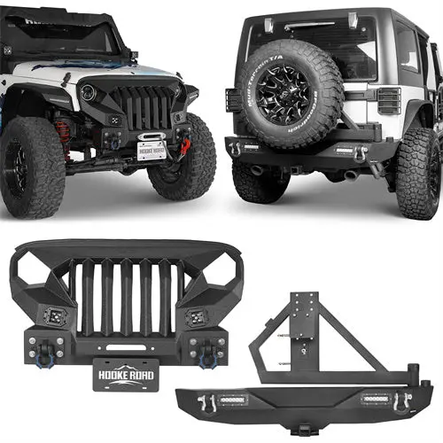 Hooke Road Mad Max Front Bumper & Rear Bumper W/Tire Carrier(07-18 Jeep Wrangler Jk) 1