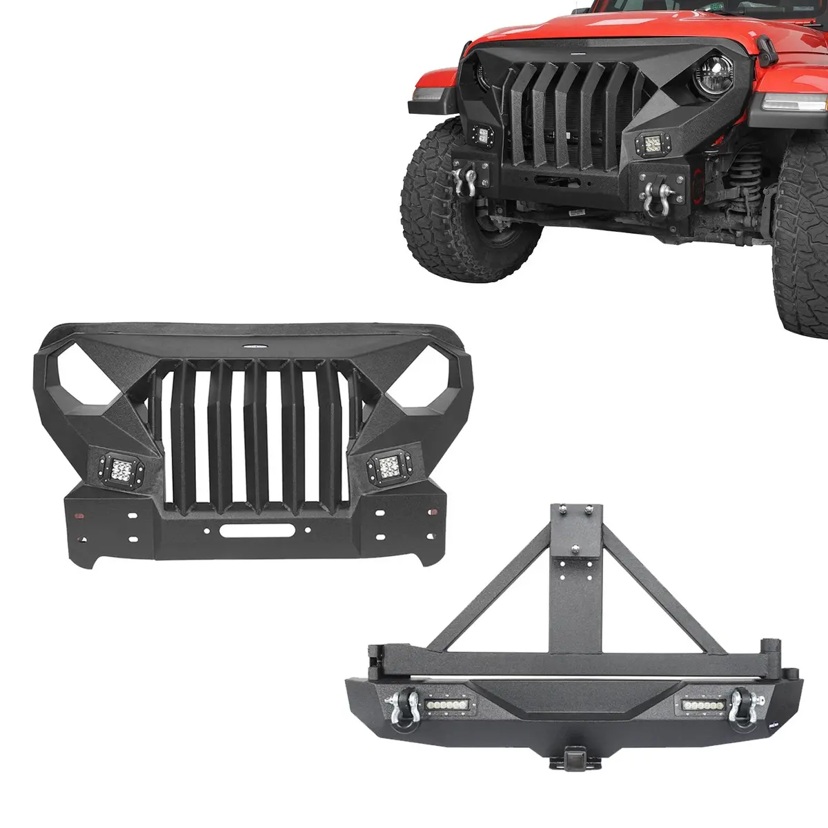 Hooke Road Mad Max Front Bumper & Rear Bumper W/Tire Carrier(18-26 Jeep Wrangler Jl) 1