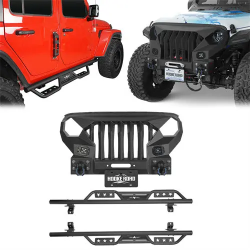Hooke Road Mad Max Front Bumper With Grill & Side Steps(18-26 Jeep Wrangler Jl 4-Door) 1