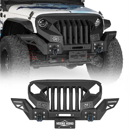 Mad Max Grill+Bumper W/ Winch Plate & 2X 25W Led Spotlights (07-18 Jeep Wrangler Jk) - Hooke Road 1