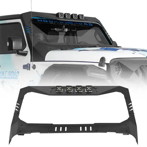 Hooke Road Mad Max Windshield Frame Cover Visor Cowl W/4 X Led Lights Insert(18-26 Jeep Wrangler Jl & Gladiator Jt; Excluding Wrangler 4Xe, Rubicon 392, Jt Mojave) 1