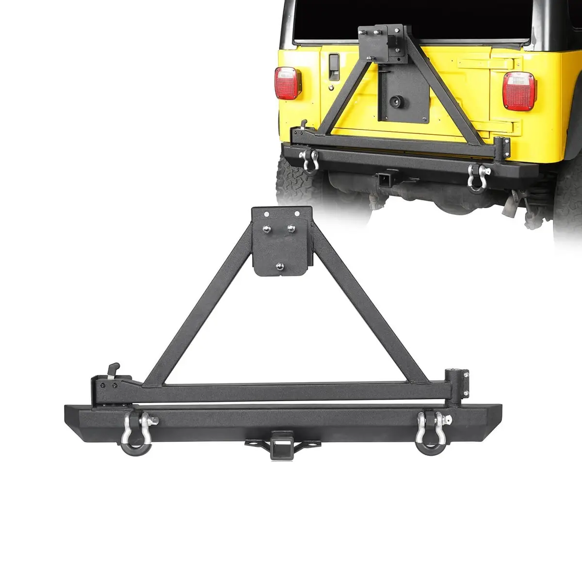 Hooke Road Matte Black Rear Bumper W/ Tire Carrier & Hitch Receiver(97-06 Jeep Wrangler Tj) 1