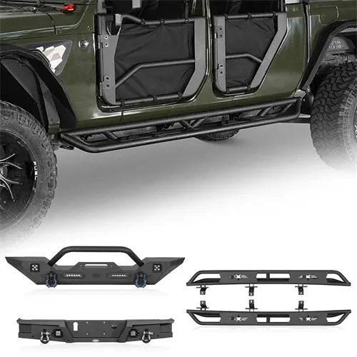 Hooke Road Mid Width Front Bumper & Rear Bumper & Running Boards Side Steps(20-26 Jeep Gladiator Jt) 1