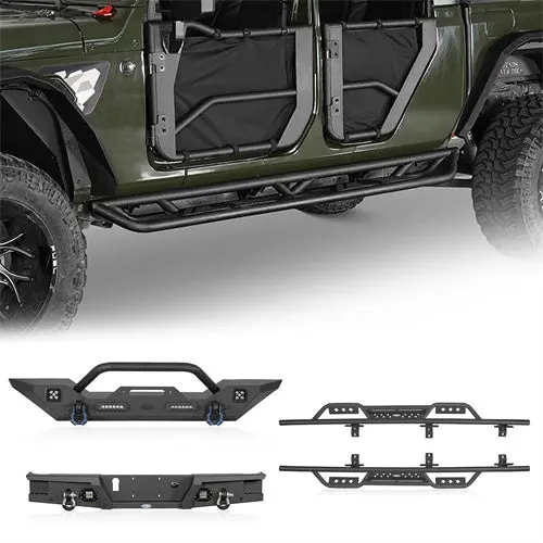 Hooke Road Mid Width Front Bumper & Rear Bumper & Side Steps Nerf Bars(20-26 Jeep Gladiator Jt) 1