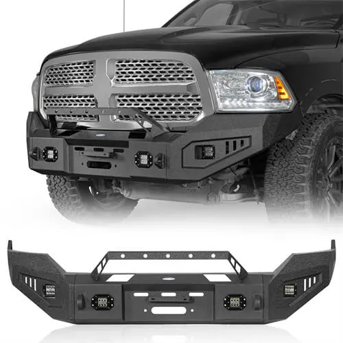 Offroad Aftermarket Front Bumper W/ Winch Plate & Led Spotlights For 2013-2018 Dodge Ram 1500 - Hooke Road 1