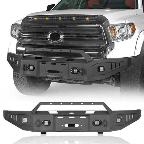 Offroad Full Width Front Bumper W/ Winch Plate & Led Lights For 2014-2021 Toyota Tundra - Hooke Road 1