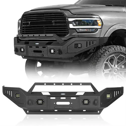 Hooke Road Aftermarket Full Width Front Bumper W/ Winch Plate & Led Lights (2019-2024 Ram 2500 3500) 1