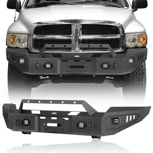 Aftermarket Full Width Front Bumper W/Winch Plate & Led Lights For 2003-2005 Ram 2500 3500 (Excluding Diesel Models) - Hooke Road 1