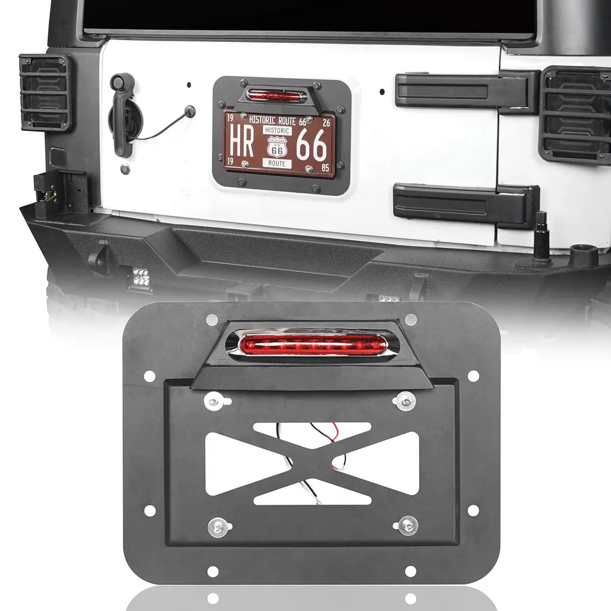 Hooke Road Rear License Plate Bracket W/Light(07-18 Jeep Wrangler Jk) 1