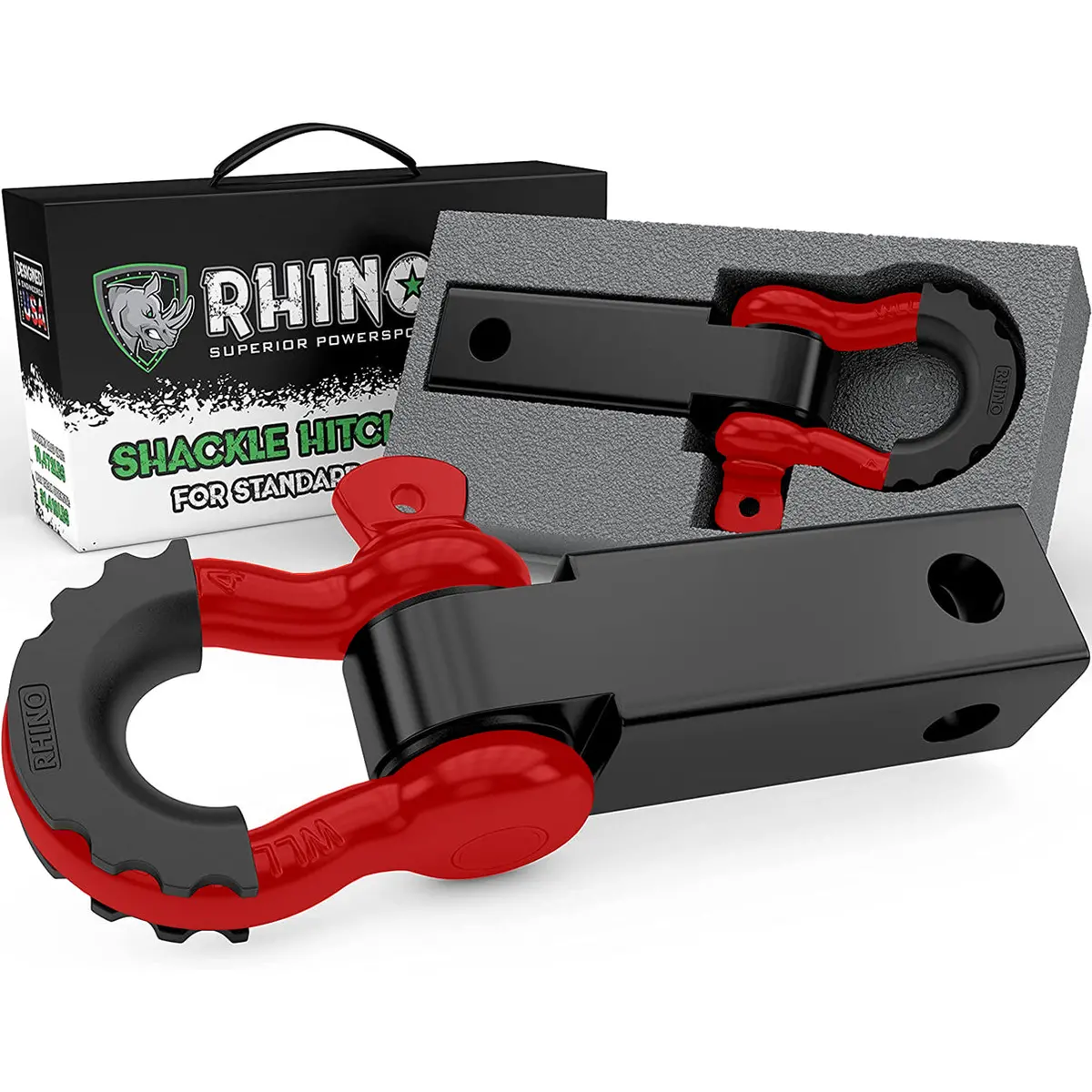 Rhino Usa Shackle Hitch Receiver W/ D-Ring (Red) 1