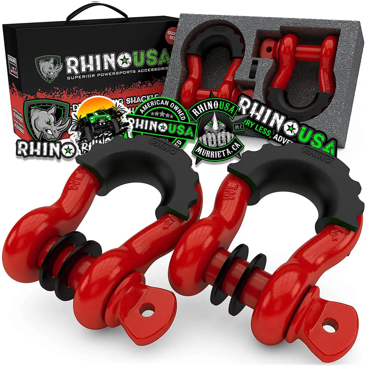 Rhino Usa 3/4" D-Ring Shackle Set (2-Pack)(Red) 1