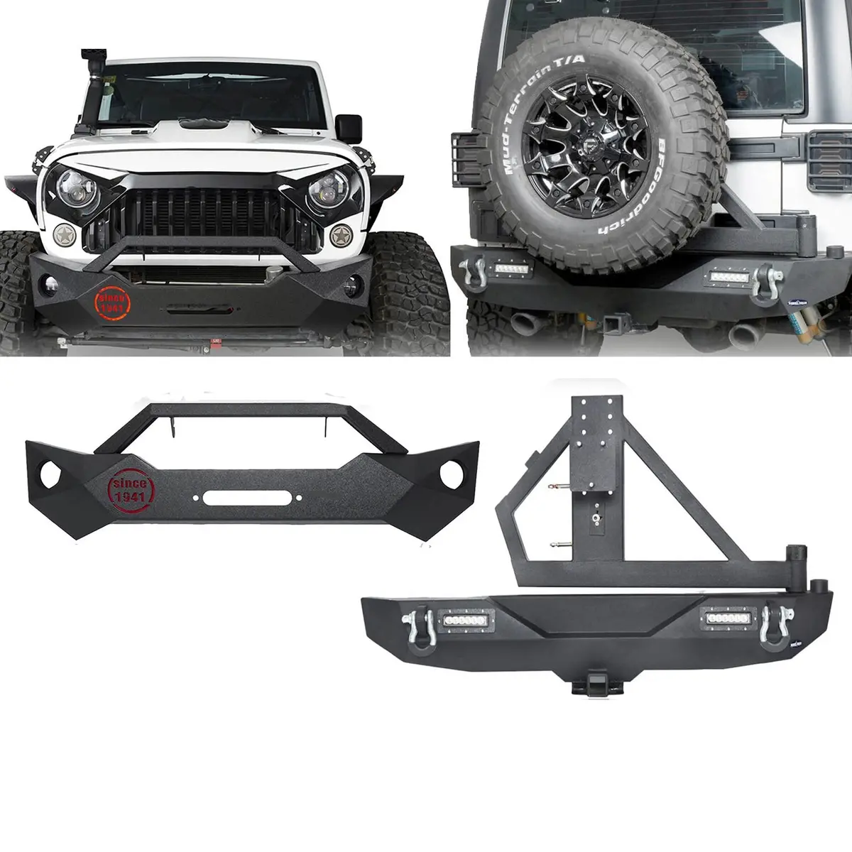 Hooke Road Rock Crawler Stubby Front Bumper & Different Trail Rear Bumper W/Tire Carrier Combo(07-18 Jeep Wrangler Jk Jku) 1