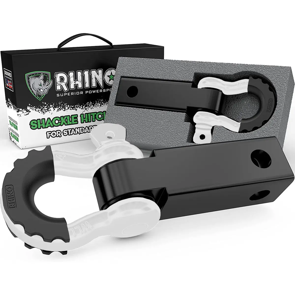 Rhino Usa Shackle Hitch Receiver W/ D-Ring (White) 1