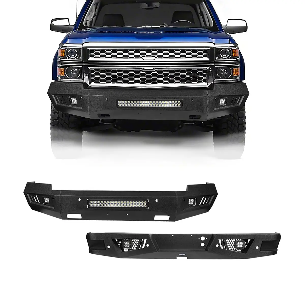 Hooke Road Chevrolet Front Bumper & Rear Bumper Combo(14-15 Chevy Silverado 1500) 1