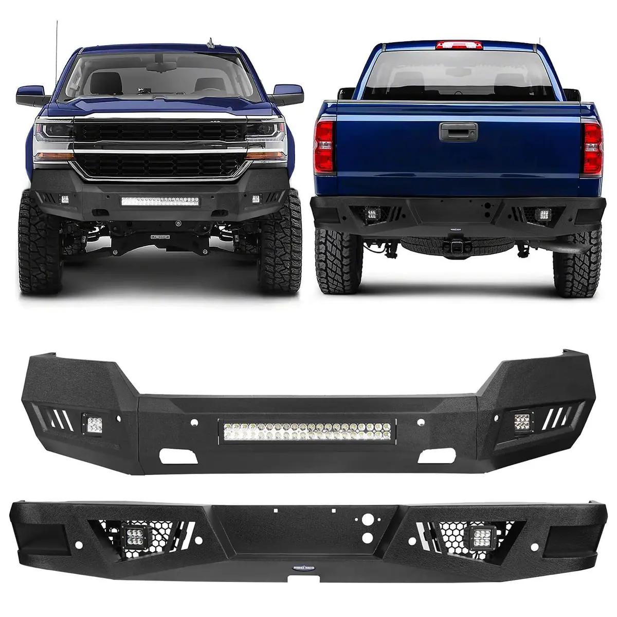 Hooke Road Chevrolet Front Bumper & Rear Bumper Combo(16-18 Chevy Silverado 1500) 1