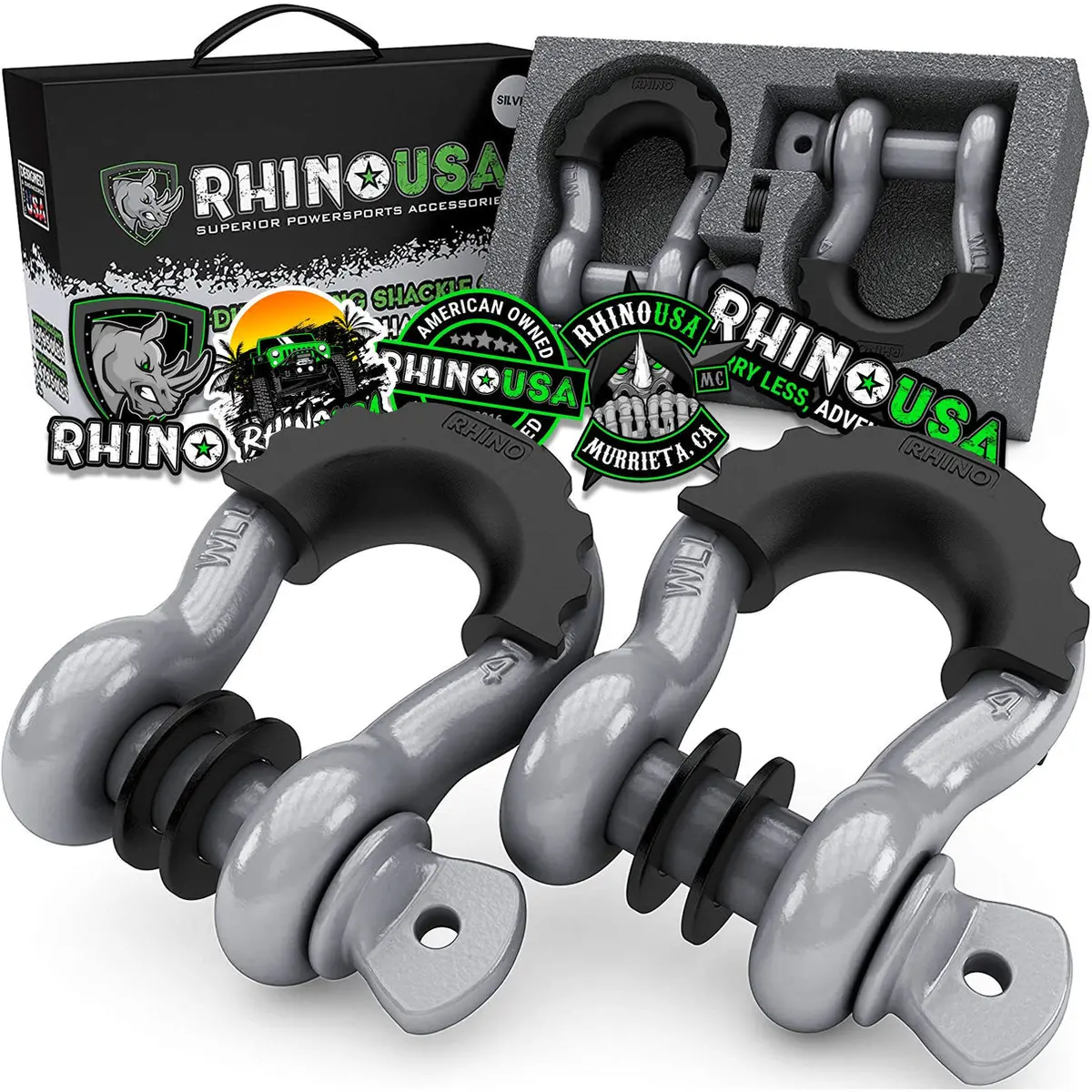 Rhino Usa 3/4" D-Ring Shackle Set (2-Pack)(Gray) 1