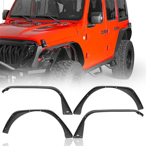 Front & Rear Slim Flat Fender Flares Kit For 2018-2026 Jeep Wrangler Jl - Hooke Road 1