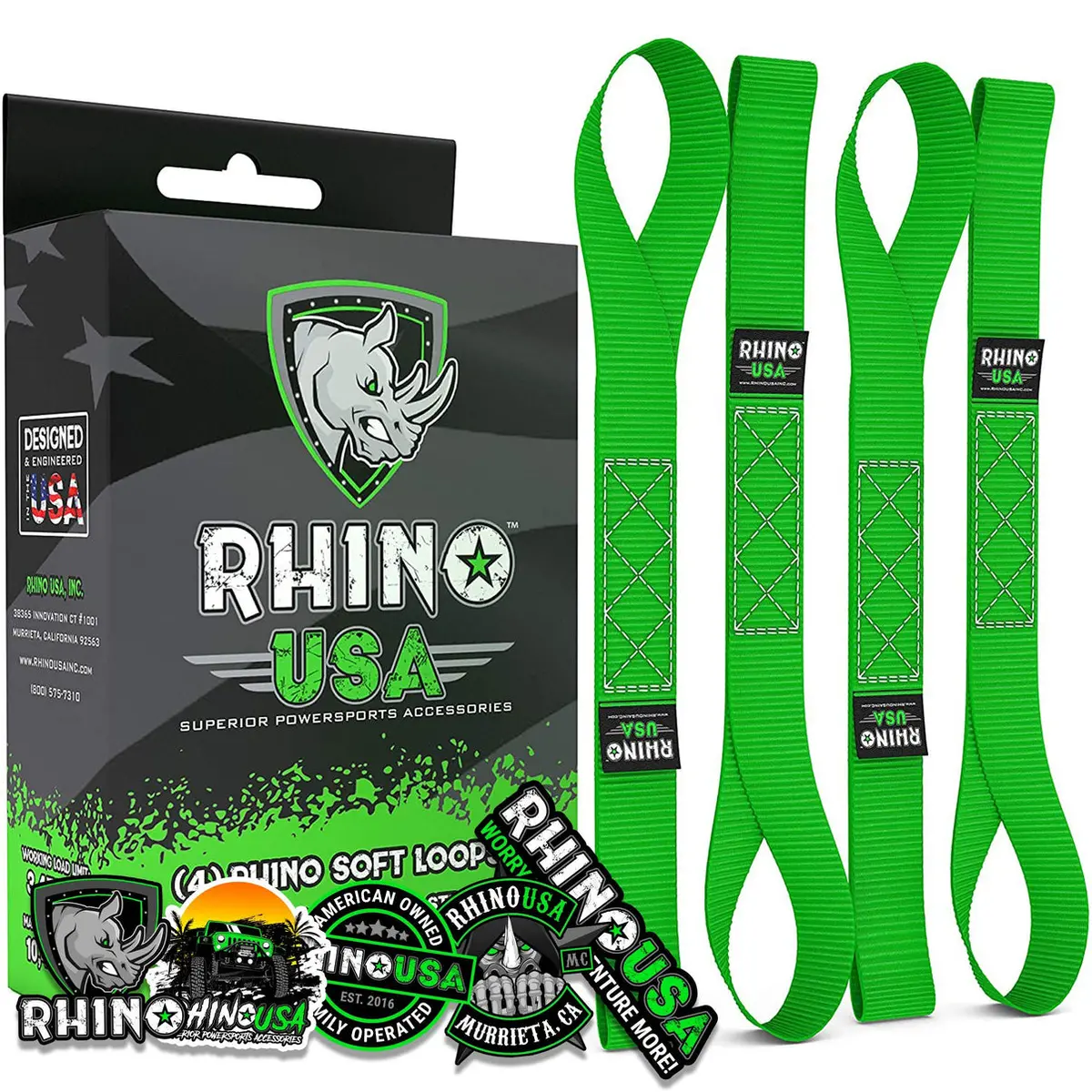 Rhino Usa Soft Loops Motorcycle Tie-Down Set 4-Pack Green 1