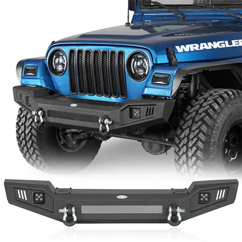 Steel Front Bumper W/ Led Spotlights (97-06 Jeep Wrangler Tj) - Hooke Road 1