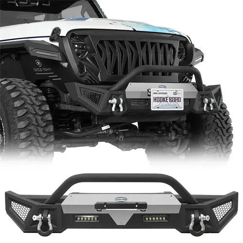 Mid-Width Front Bumper W/ Bull Bar & Winch Plate (18-26 Jeep Wrangler Jl &  20-26 Gladiator Jt) - Hooke Road 1