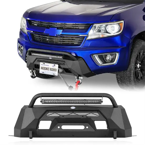 Stubby Front Bumper W/ Winch Plate & Led Spotlight (15-20 Chevy Colorado, Excluding Zr2 Models) - Hooke Road 1