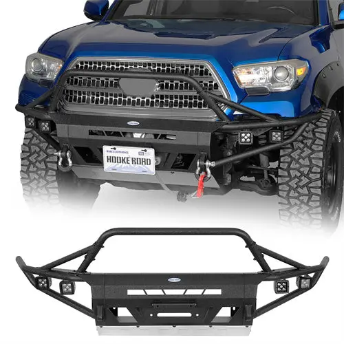 Tube Front Bumper W/ Winch Plate & 4 Led Spot Lights (16-23 Toyota Tacoma 3Rd Gen) - Hooke Road 1