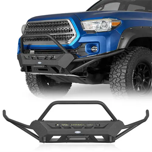 Tube Front Bumper W/ Winch Plate & Led Light Bar (16-23 Toyota Tacoma 3Rd Gen) - Hooke Road 1