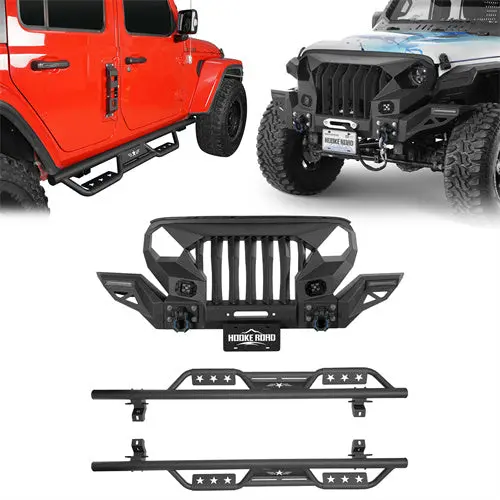 Hooke Road Mad Max Front Bumper Grill & Side Steps(18-26 Jeep Wrangler Jl 4-Door) 1