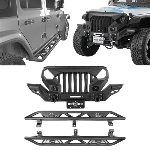 Hooke Road Mad Max Front Bumper Grill & Tube Side Steps(18-26 Jeep Wrangler Jl 4 Door) 1