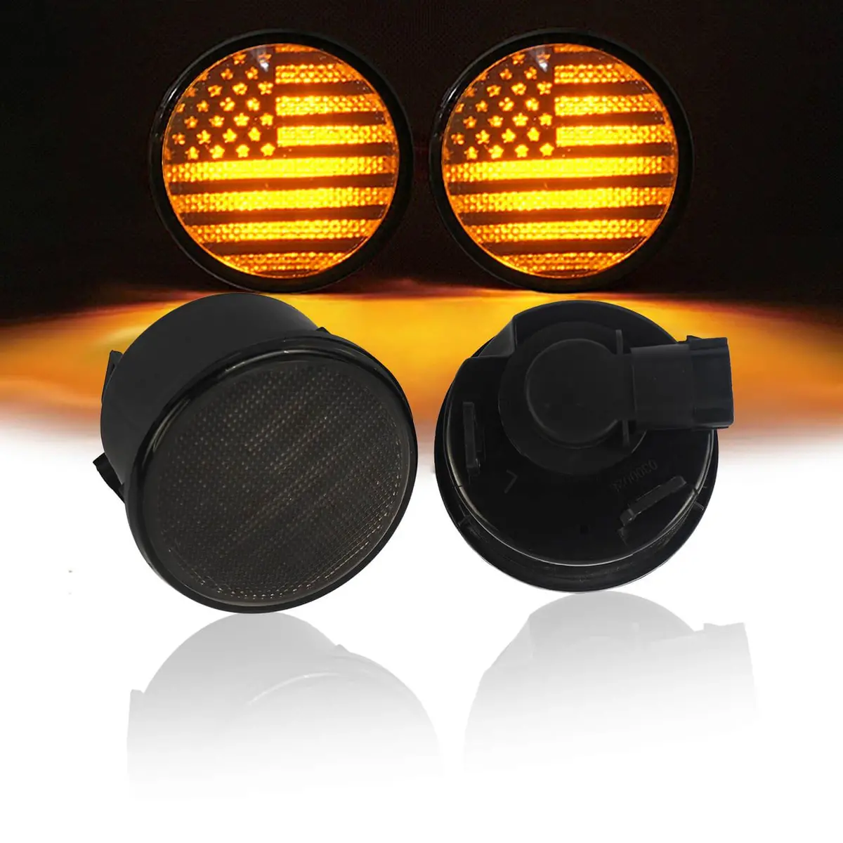 Hooke Road Us Flag Imaged Led Amber Turn Signals Lights Lens For 2007-2018 Jeep Wrangler Jk Jku 1