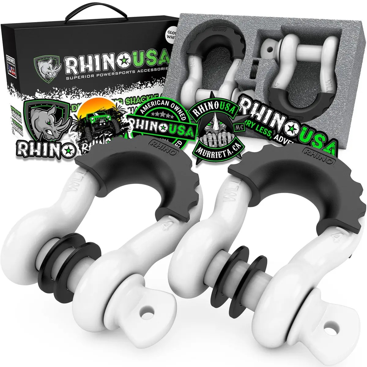 Rhino Usa 3/4" D-Ring Shackle Set (2-Pack)(White) 1