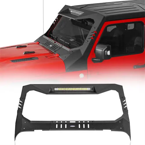 Madmax Windshield Frame Cover Visor/Cowl W/Light Bar For 2018-2026 Jeep Wrangler Jl Gladiator Jt (Excluding Mojave) - Hooke Road 1