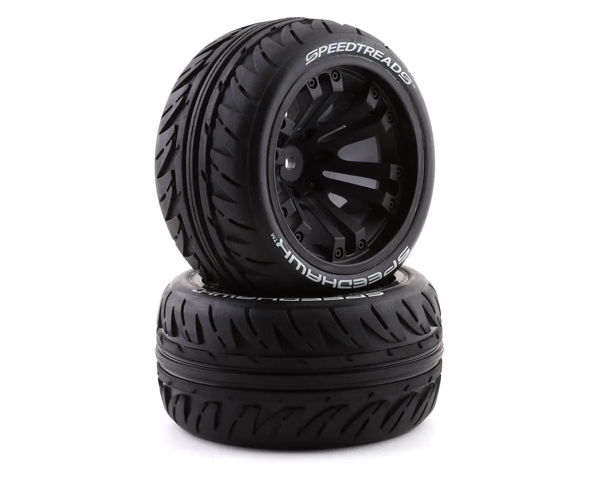 Duratrax Speedtreads Speedhawk Pre-Mounted 2.2" Stadium Truck Tires (Black) (2) W/12Mm Hex 1
