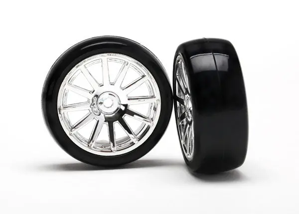 Latrax Pre-Mounted Slick Tires & 12-Spoke Wheels (Chrome) (2) 1