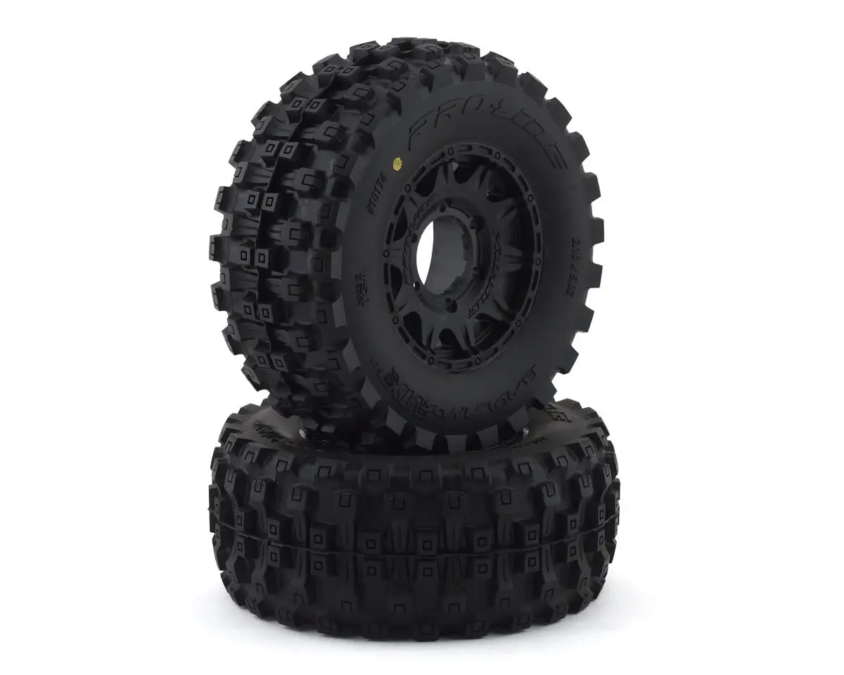 Proline Badlands Mx28 Belted 2.8" Pre-Mounted Truck Tires (2) (Black) (M2) W/Raid 6X30 Removable Hex Wheels 1