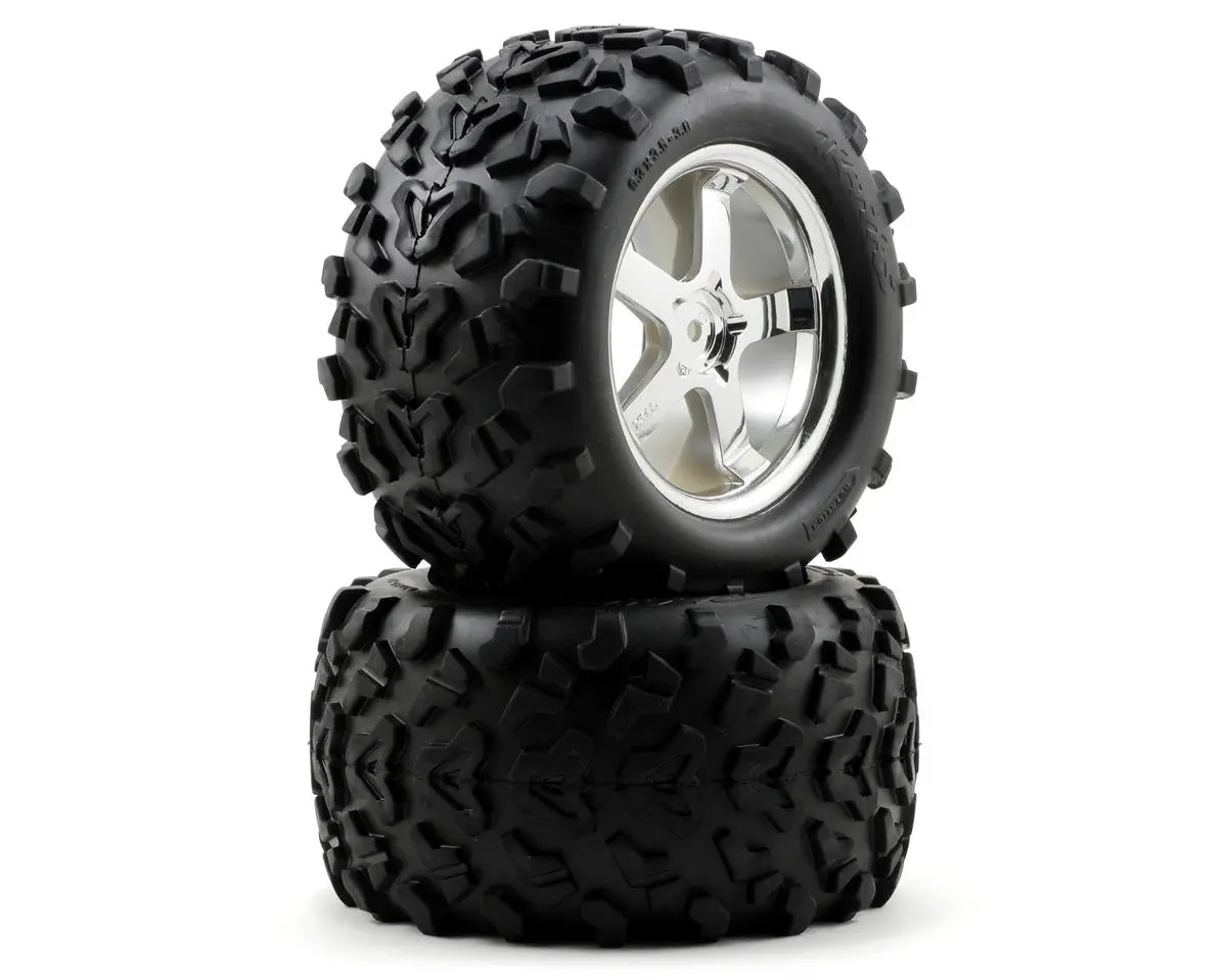T-Maxx Pre-Mounted 3.8" Tire W/Hurricane Wheels (2) (Chrome) 1
